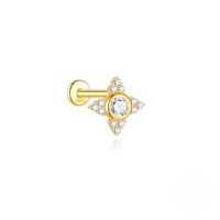 wholesale S925 Sterling Silver Geometric Irregular Zircon Cartilage Flat Head Spiral Ear Bone Stud-Single gold #3