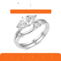 wholesale [White Gold] S925 Silver Double Hoop Ring with Marquise Moissanite Main Stone, Minimalist Design, Popular Women's Ring-0-0