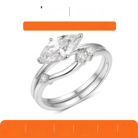wholesale [White Gold] S925 Silver Double Hoop Ring with Marquise Moissanite Main Stone, Minimalist Design, Popular Women's Ring-Gold 1 carat (with certificate)  8 US