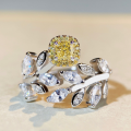 wholesale S925 Sterling Silver Adjustable Ring with Yellow Diamond, Bee, and Leaf Design for Women, Small Batch Jewelry Wholesale-0-0