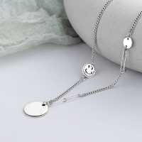 wholesale S925 Sterling Silver Korean Dongdaemun Smiley Pendant Connector Side Chain Round Plate English Necklace-YL189/approx. 9.2g>925 silver