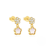 wholesale S925 Sterling Silver Double-layer Heart Earrings With Zircons, Butterfly, Pearl, And Petal Design-Gold#6 925 silver