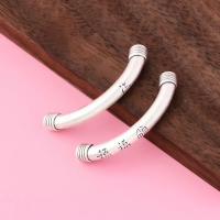 wholesale Fine Silver S999 Curved Tube with Chinese Character "Fu" for DIY Handcraft Beading Bracelet and Accessories-Fu-shaped elbow