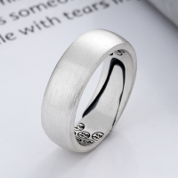 wholesale S925 Sterling Silver Vintage Antique Brushed Satin Finish Inner Ring "Fu" Character Auspicious Meaning Minimalist Open Adjustable Ring-YFJ714/B approx. 5.1g &gt; opening adjustable