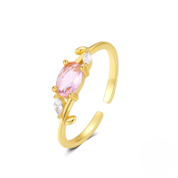 wholesale S925 Sterling Silver Bow Moon Colored Zircon Open Ring,-Gold #6 Adjustable opening