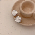 wholesale S925 Sterling Silver Textured Small Cube Earrings, Women's Korean Minimalist Advanced Simple Square Ear Accessories-0-1