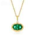 wholesale S925 Sterling Silver Japanese Retro Style Malachite and White Crystal Two-in-One Geometric Oval Pendant-0-0