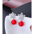 wholesale Sterling Silver S925 Red Shell Pearl and Zircon Earrings for Women, Creative and Unique Ear Studs, Korean-style Sweet Ear Accessories-0-1