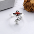wholesale S925 sterling silver vintage oxidized fox-shaped open ring inlaid with southern red agate in ethnic style-0-2