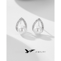 wholesale S925 Sterling Silver Light Luxury Niche Pearl Earrings for Women, Teardrop-shaped with Diamond-inlaid Zirconia Jewelry-Fashion earrings [not with Tremella plug]