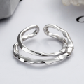 wholesale S925 Sterling Silver Irregular Double-Layer Twisted Folded Open Ring Korean Style Trendy Statement Ring for Women-0-2