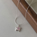 wholesale S925 Sterling Silver Pink Diamond Small Starfish Necklace for Women, Light Luxury Advanced Sense Five-Pointed Star Sweet and Cool Style Elegant Collarbone Chain-0-0