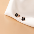 wholesale S925 silver black resin flower stud earrings women small delicate forest style four-leaf clover threaded pearl earrings G7564-0-0