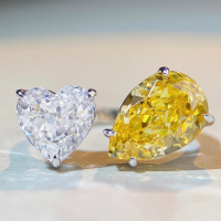 wholesale S925 Sterling Silver Adjustable Open Heart Ring with Ice Flower Cut High Carbon Zirconia for Women-Yellow Diamond-CBJZ179 Adjustable opening