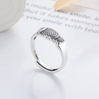 wholesale S925 silver vintage distressed koi ethnic-style creative and versatile trendy open ring-YJ1282/approx. 2.5g>Adjustable opening