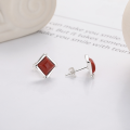 wholesale S925 Sterling Silver Vintage Retro Weathered Square Red Agate Unique Chinese Style Design Ear Stud Earrings-0-2
