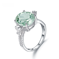 wholesale S925 Sterling Silver Natural Green Amethyst Ring, Personalized Design, Fashionable and Lightly Luxurious Gemstone Inlaid Natural Colored Gem Ring-Natural Green Amethyst Ring  US Size 8