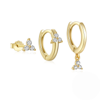 wholesale S925 Sterling Silver Classic Triple Zircon Wearable Ear Cuff Earring Set, Hot-selling In Europe And America-3-piece set - gold 925 silver