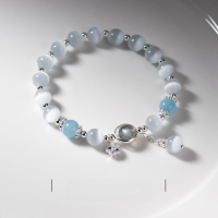 wholesale S925 Sterling Silver Small Fresh Synthetic Cat's Eye Stone Aquamarine Bracelet with a Sense of Design S6494-S925 Silver Bracelet 925 Silver