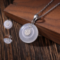 wholesale S925 Sterling Silver Water Foam Jade Peace Buckle Necklace Women's New Chinese Style Fu Character Collarbone Chain Ins Pendant Wholesale-0-1