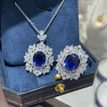 wholesale S925 Sterling Silver Gold Plated Lab-Grown Sapphire Ring and Necklace Set, Women's Premium Jewelry-0-7