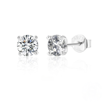 wholesale S925 Sterling Silver Plated With Plated With White Gold, 1 Carat 05 Carat Four-prong Earrings With Moissanite, Luxury Ready-to-ship-White gold 0.5 carat (with certificate)  925 silver
