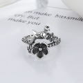 wholesale S925 Sterling Silver Vintage Creative 3D Bird Flower Forest-Style Niche Design Open Adjustable Ring for Women-0-1