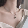 wholesale S925 Silver Cloud Tide Pavilion Literary Vintage Antique Green Fairy Tale Green Zircon Simple Fashion Versatile High-end Necklace-0-3