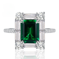 wholesale Silver jewelry new rectangular 2ct simulated emerald 7*9 ultra sparkle high carbon diamond-R580 Green Diamond>No. 9