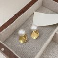wholesale S925 Sterling Silver Simple Gold and Silver Color Contrast Cotton Pearl Earrings Women Korean Dongdaemun New Style Popular Earrings-0-4