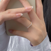 wholesale S925 Sterling Silver Minimalist Niche Design Hollow Small Bow Knot Ring R02244-S925 silver ring Adjustable opening