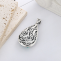 wholesale S990 Silver Enamel Hollow-Out Lotus Leaf and Waterdrop Pendant DIY Accessory Retro Ethnic Style-0-2