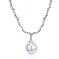 wholesale S925 silver 16mm round white pearl pendant cross-border new European minimalist style 42cm necklace-N179 Pearl Necklace 925 Silver