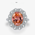 wholesale S925 Silver Poetry Jewelry Sunset Orange Pink 10ct Oval 10*13 High Carbon Diamond Ring Women New Collection-0-0