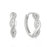 wholesale S925 Sterling Silver Creative Crossed 8-shape Zircon Inlaid Hoop Earrings, Trendy Ins Style-Platinum 925 silver