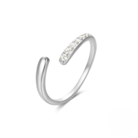 wholesale S925 Sterling Silver Curved Petal Single Row Zircon Inlaid Luxury Stackable Open Ring, Popular In Europe And Us-White Gold#1 Opening adjustable