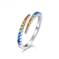 wholesale S925 Sterling Silver New Simple Geometric Rainbow Ring Fashion Trendy Ins Style Dopamine Jewelry-Thick silver platinum Adjustable opening