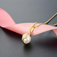 wholesale S925 Sterling Silver Gold-Plated Pearl Leaf Pendant Necklace with Diamond Accents for Women, Wholesale from Dongdaemun-Single Pendant - Without Chain 925 Silver