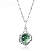 wholesale S925 Sterling Silver Japanese Korean Style Retro Elegant Moss Agate Pendant Necklace for Women Cross-Border Exclusive-Thick silver platinum (pendant does not include chain)  925 silver