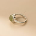 wholesale S925 Sterling Silver Fresh and Sweet Vintage Style Square Green Jade Ring R02686-0-4