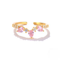 wholesale S925 Sterling Silver, K Gold Plated, Ins Style Geometric Interlocking Hearts Ring With Inlaid Zircons, Popular In Europe And America-Gold-Style 4 Adjustable opening