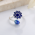 wholesale S925 Sterling Silver Retro Literary Palace Style Resin Enamel Budding 3D Lotus Adjustable Ring for Women-0-2