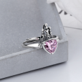 wholesale S925 Sterling Silver Vintage Light Luxury Castle Pink Zircon Side Hollow Heart Open Ring-0-1