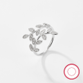 wholesale 925 Silver Cross-Border Hot-Selling Minimalist Niche Korean-Style Leaf-Inlaid Diamond Open Ring Jewelry Wholesale for Women-0-5