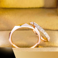 wholesale Au750 18K Gold Diamond Rhombus Couple Rings for Men and Women, Genuine Gold and Diamonds, Niche Trendy Bands-18K Rose Gold Women's Ring