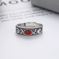 wholesale S925 Sterling Silver Retro Antique Craft with Pattern Accents and Southern Red Agate Ring, Personalized National Style Ring-0-2
