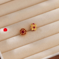 wholesale Metal: S925 ancient method silver gold-plated Lotus pendant bracelet necklace charm DIY handmade beading braided cord small drop accessory-Red corundum lace ring