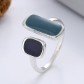 wholesale S925 Sterling Silver French Retro Minimalist Design Colorful Enamel Geometric Elegant Fashion Adjustable Ring-0-0