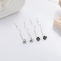 wholesale S925 Silver Fashion Retro and Minimalist Black Four-Leaf Clover Ear Thread Trendy Versatile Design Earring Ear Pin-0-0