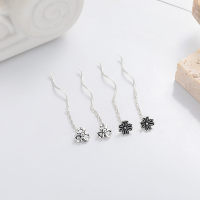 wholesale S925 Silver Fashion Retro and Minimalist Black Four-Leaf Clover Ear Thread Trendy Versatile Design Earring Ear Pin-YFR496MA/approx. 0.6g 925 silver